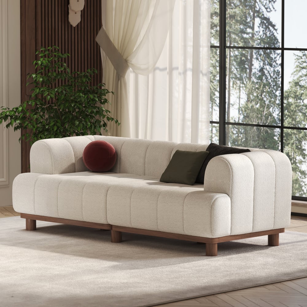 Questions and Answers for 80" Boucle 2-Piece Sofa with Wood Legs
