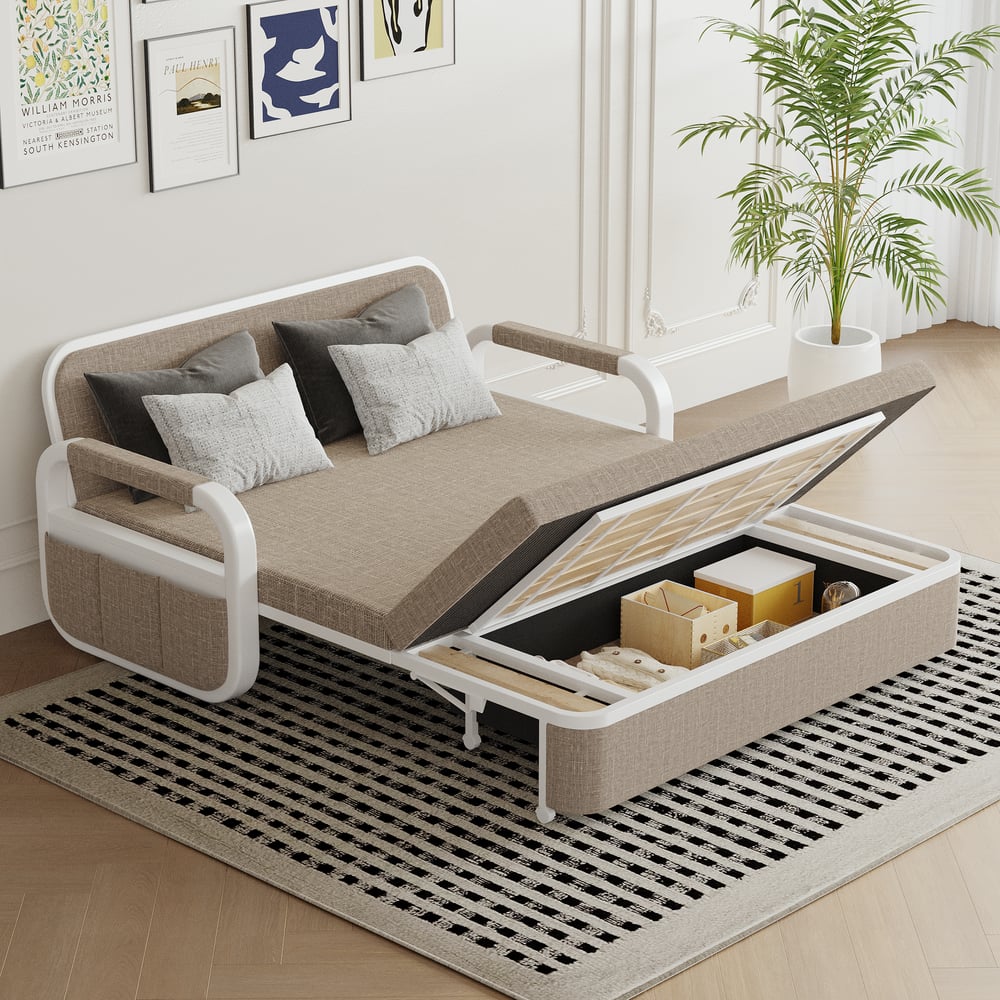 Avaliações de clientes sobre Sofá-cama de 2 lugares em tecido de linho com peito - cáqui