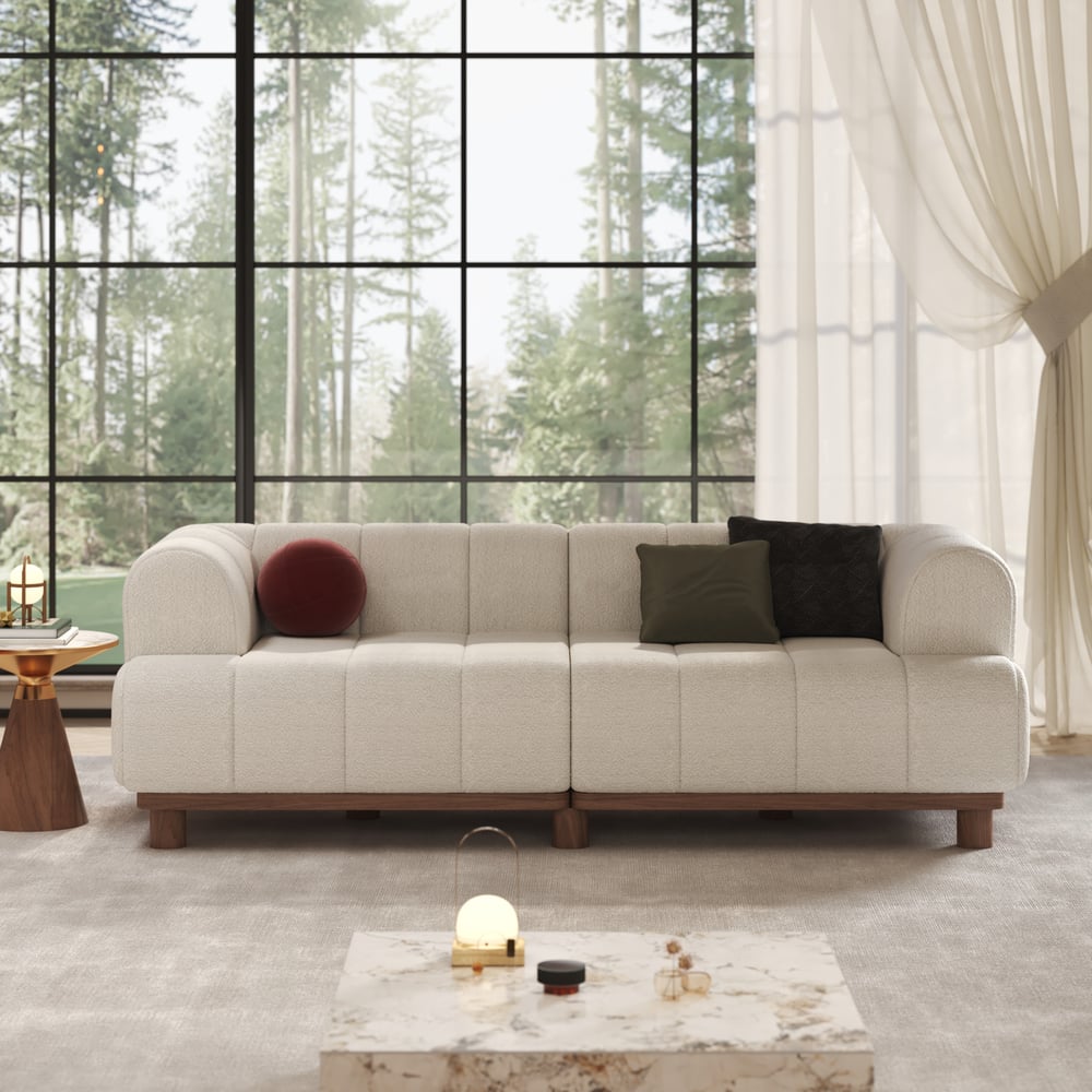 Questions and Answers for 80" Boucle 2-Piece Sofa with Wood Legs