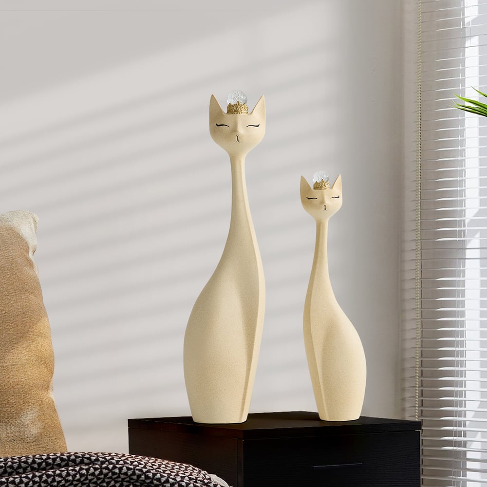 Fragen und Antworten zu Elegantes Katzenfiguren-Set aus Kunstharz, 800 mm und 610 mm, mit Kristallkronen