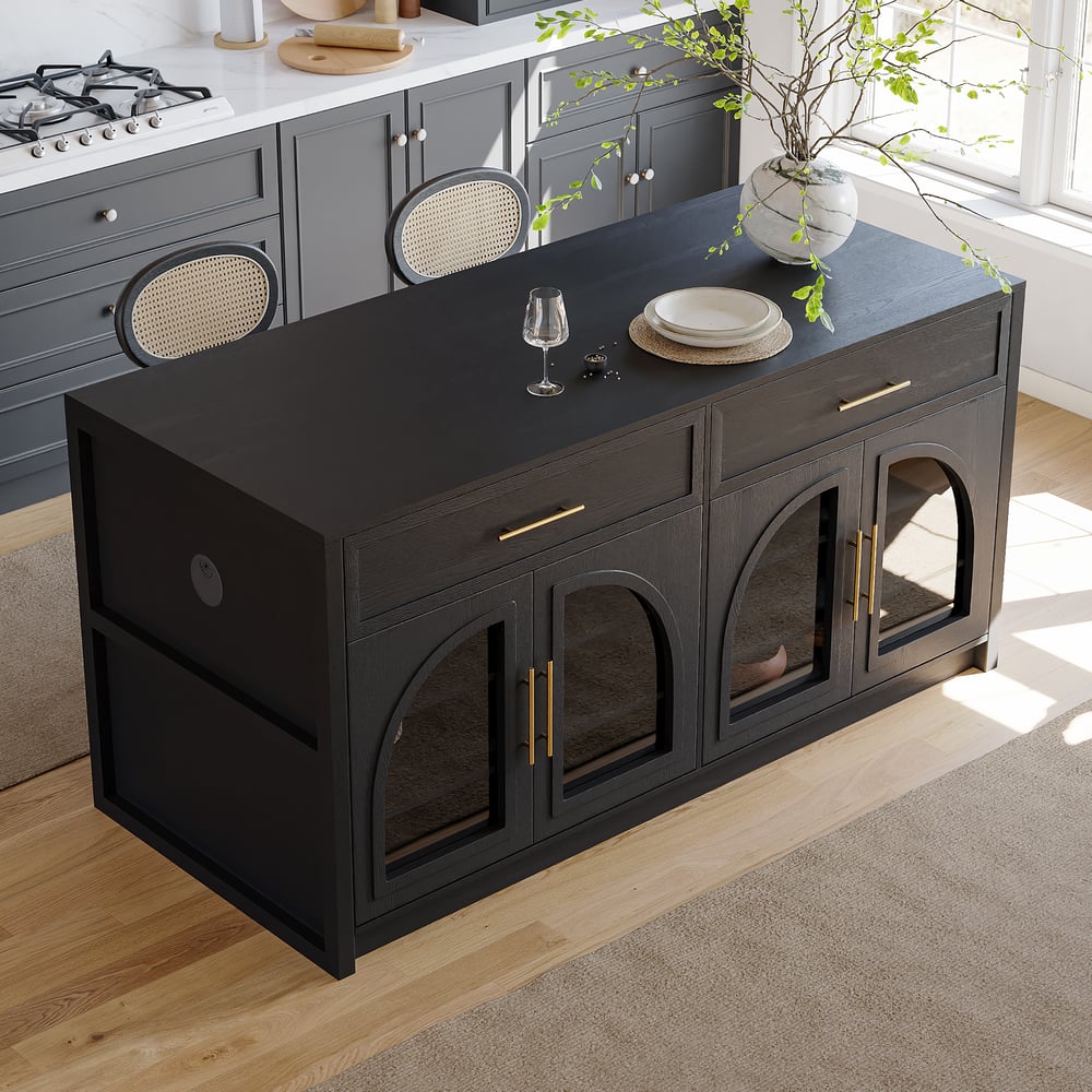 Questions and Answers for Arune 71" Modern Style Black Kitchen Islands with with Glass Doors & Drawers