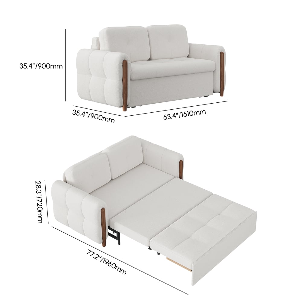 63" 2-Seater Boucle Convertible Futon Sofa Bed weights dimensions image