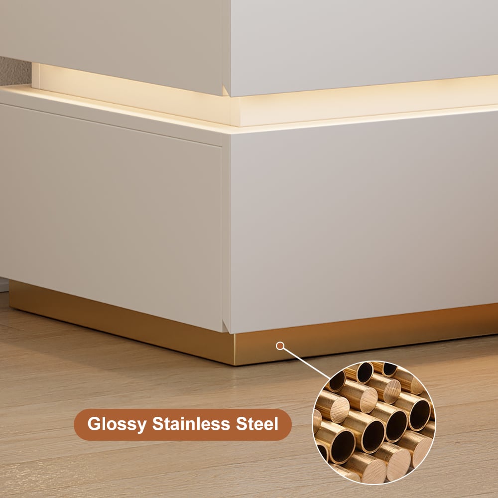 Smal nachtkastje met 3 lades, LED, USB en draadloos opladen van wit hout, slim nachtkastje 24 cm breed｜Homary  DE