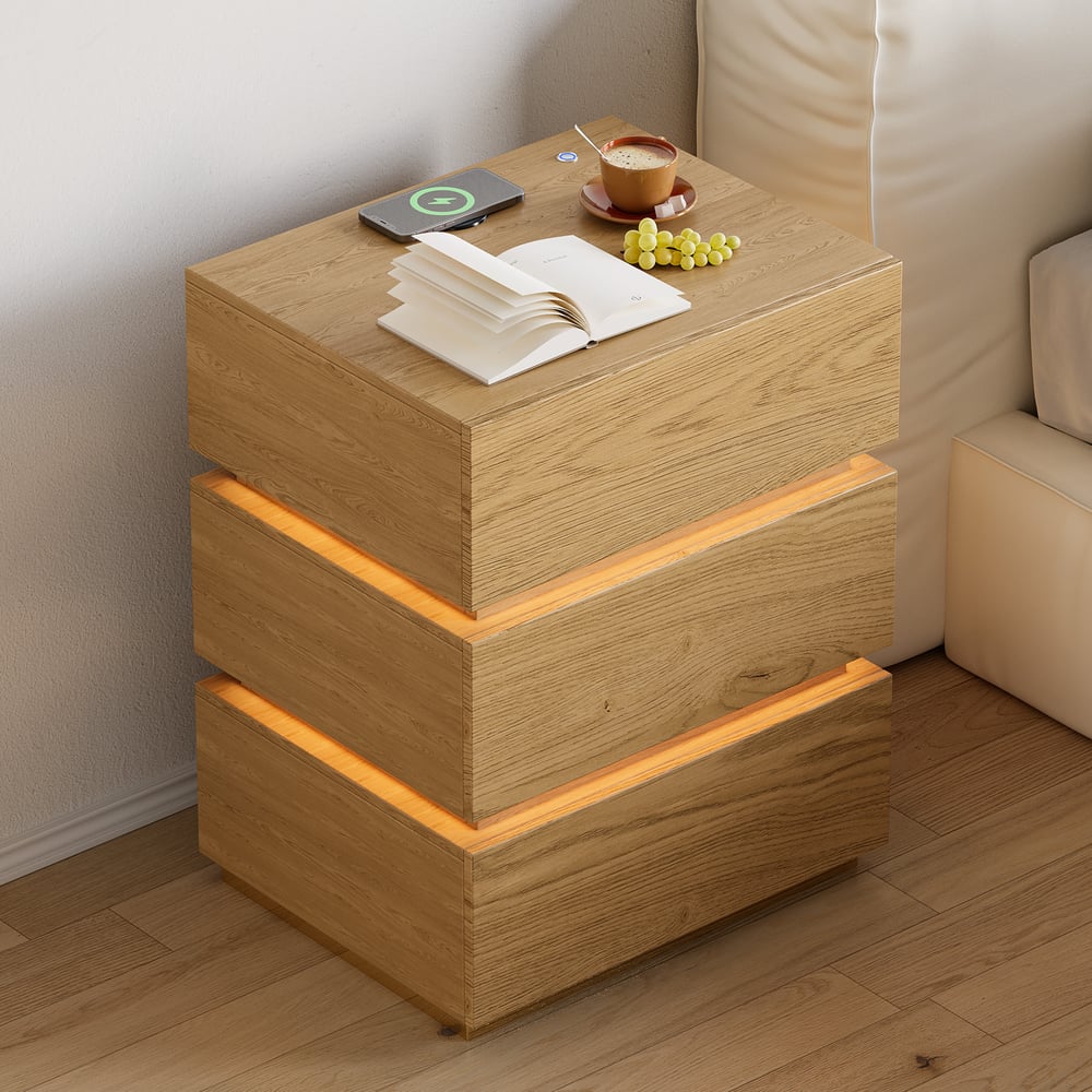 Questions and Answers for Lumio Smart LED Bedside Table with 3 Drawers, Charging Station and Light - Natural