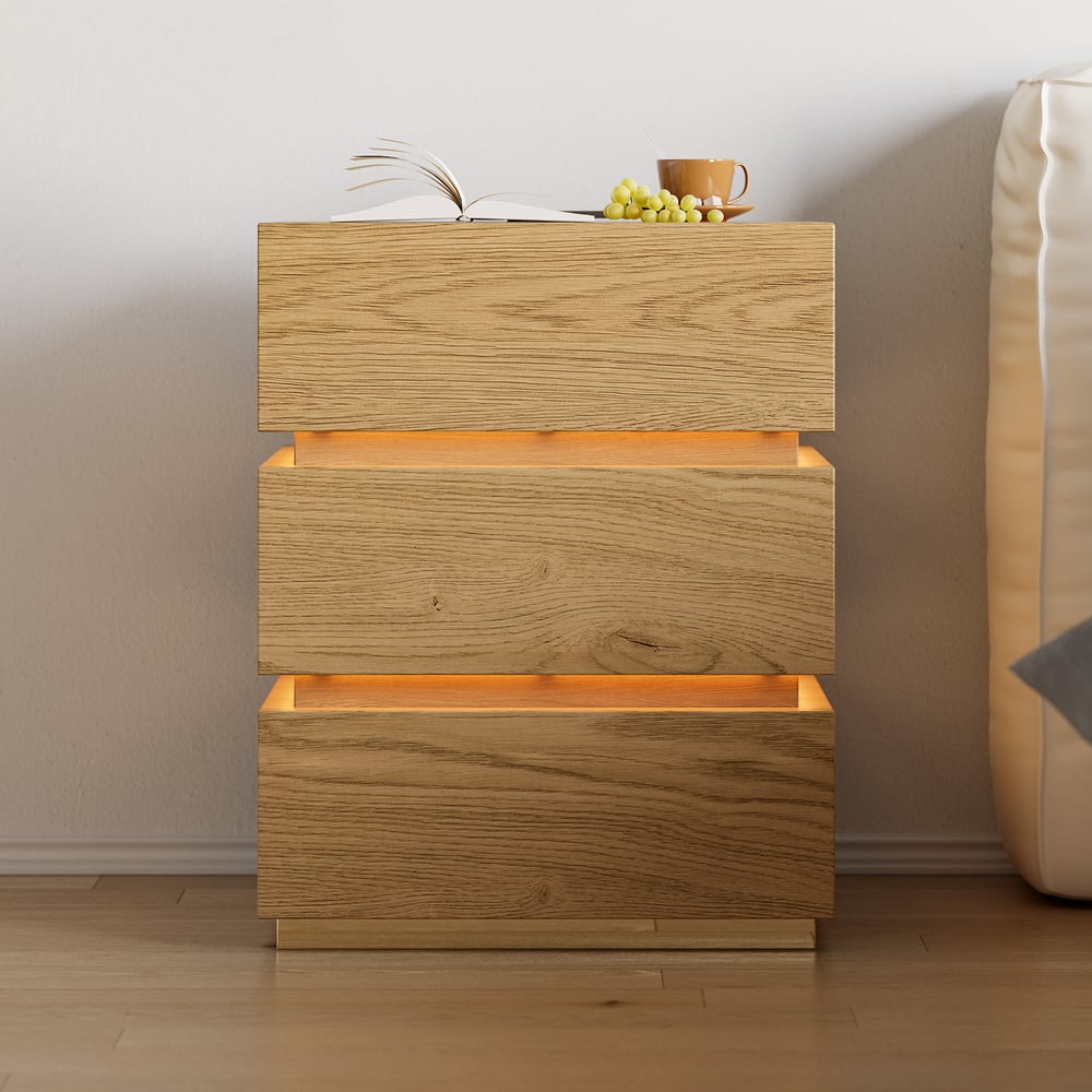 Questions and Answers for Lumio Smart LED Bedside Table with 3 Drawers, Charging Station and Light - Natural