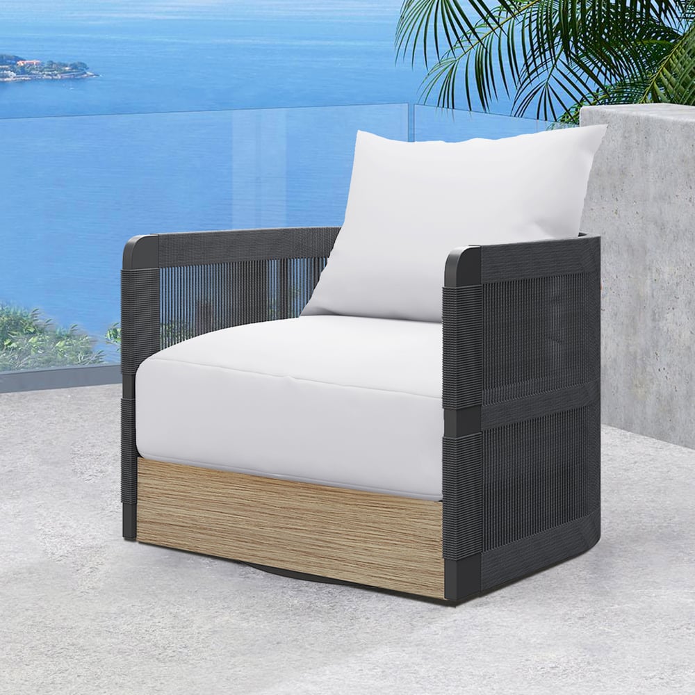 Avis Clients sur Fauteuil de salon pivotant d'extérieur Costra en aluminium et corde tressée noire, lot de 2