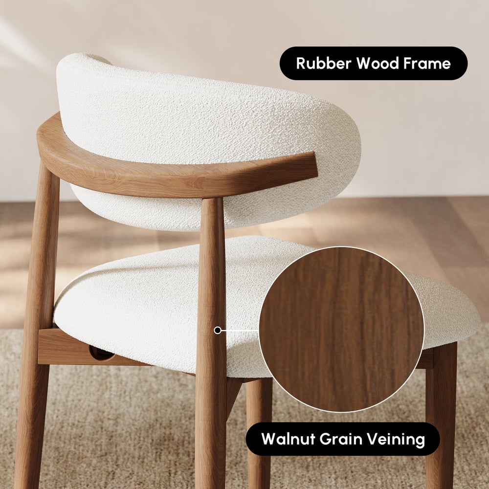 Otázky a odpovědi pro Moderní jídelní židle z gumového dřeva z ořechu s čalouněním Boucle