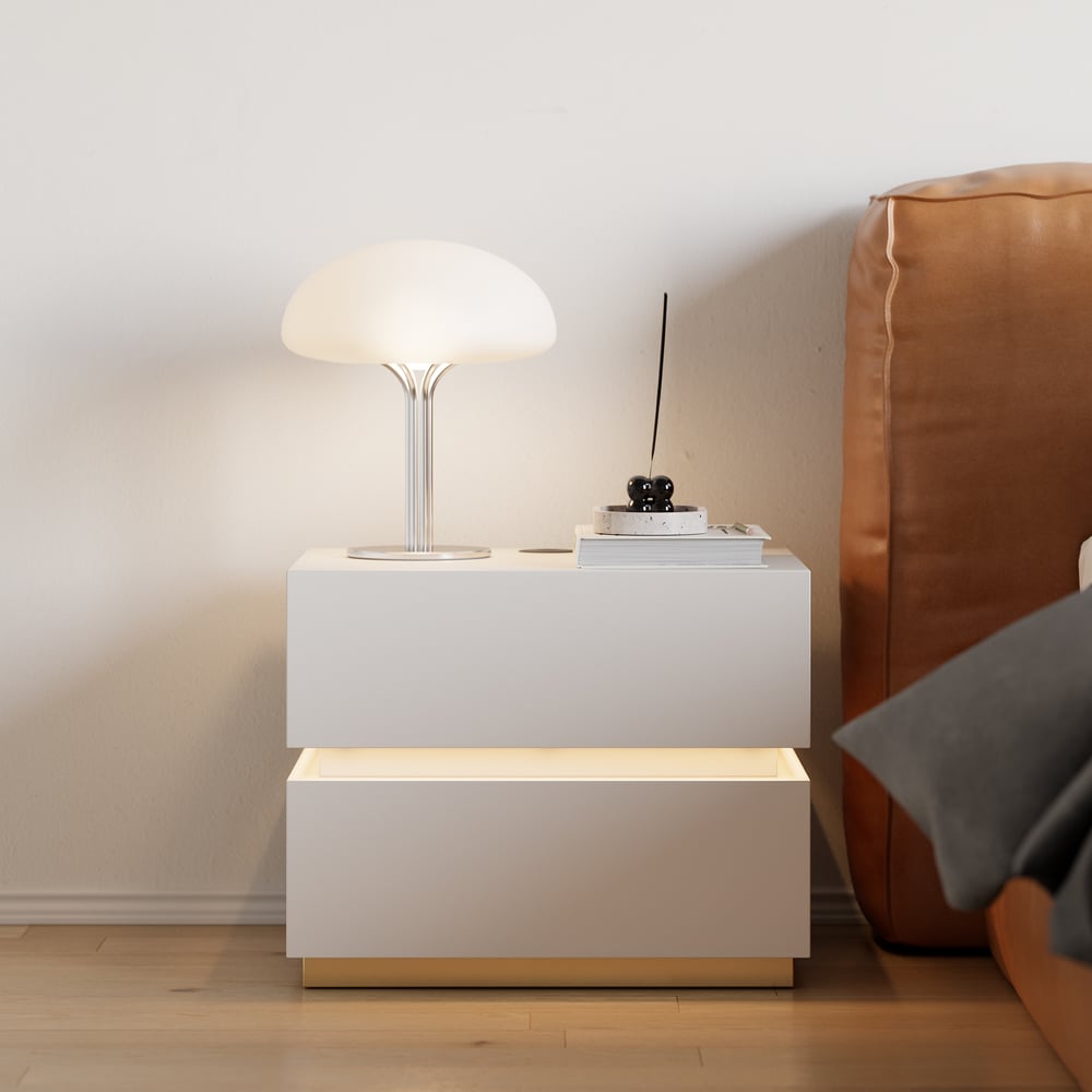 Questions and Answers for Lumio 2-Drawer LED Smart White Nightstand with Light
