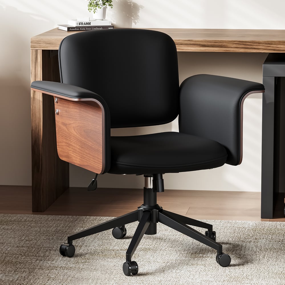 Customer Reviews for Wood & Faux Leather Office Chair - Ergonomic Adjustable Swivel (Black)