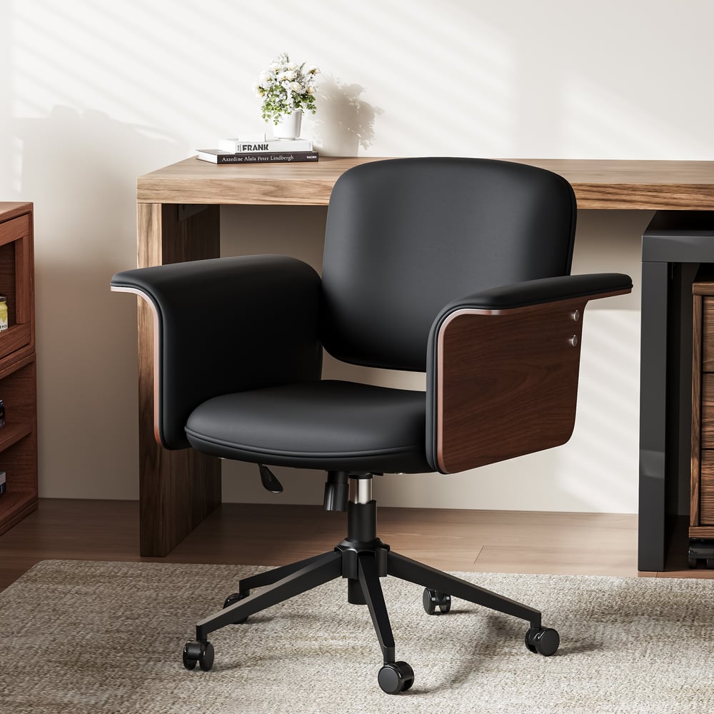Customer Reviews for Wood & Faux Leather Office Chair - Ergonomic Adjustable Swivel (Black)