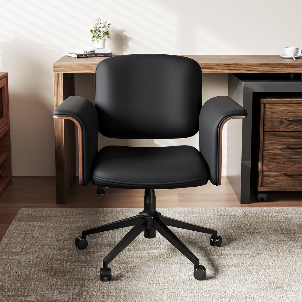 Customer Reviews for Wood & Faux Leather Office Chair - Ergonomic Adjustable Swivel (Black)