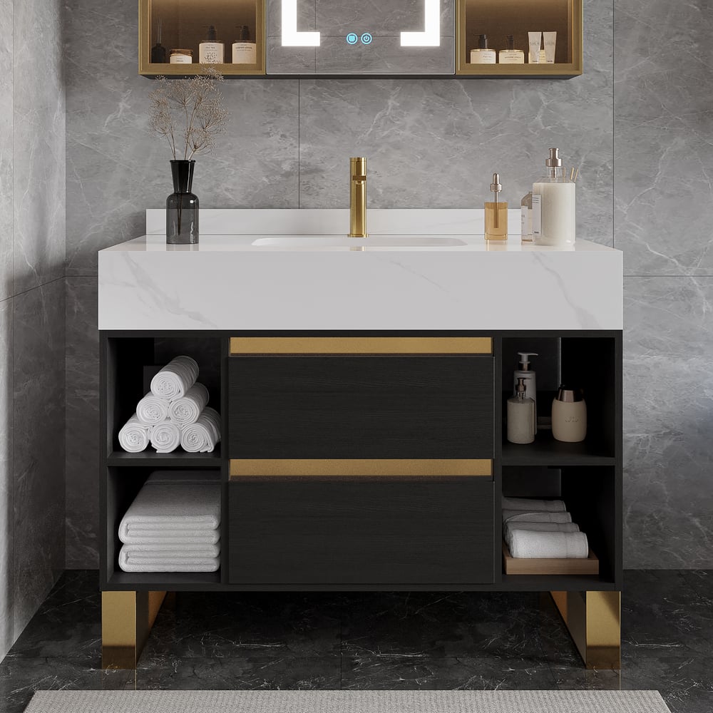 Recensioni dei clienti per Set lavabo da bagno indipendente bianco e nero con lavabo in ceramica | 2 cassetti