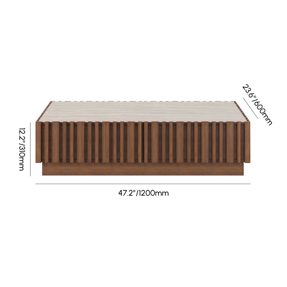 Aura 47" Ash Wood Slatted Coffee Table with Sintered Stone Top