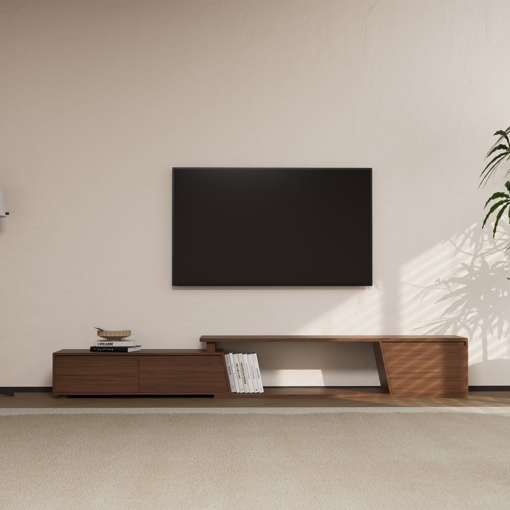 Fero Walnut Extendable TV Stand with 3 Drawers(1800mm-3048mm)