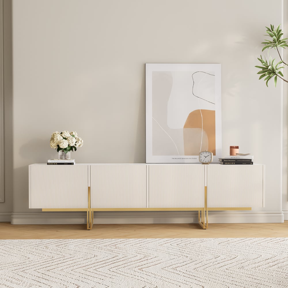 Questions et Réponses pour Meuble TV Grovyn 200 cm avec plateau en pierre frittée et design cannelé