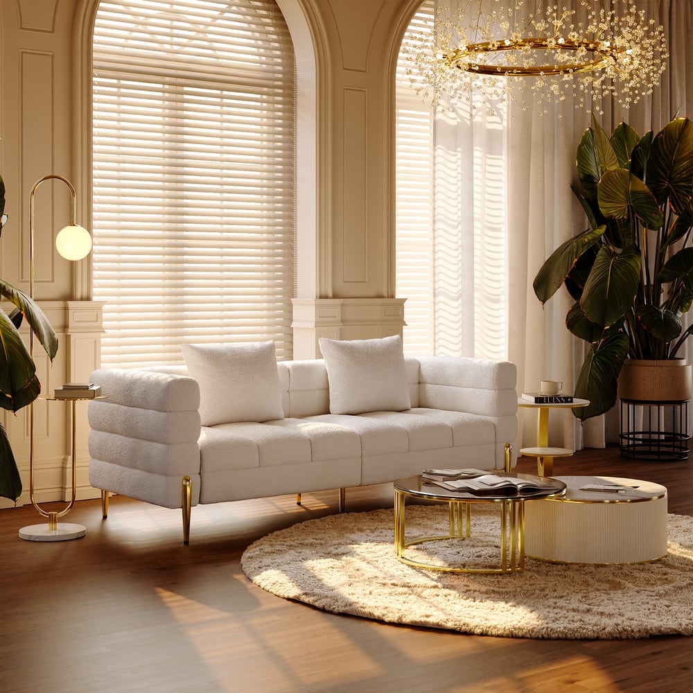 Oceny klientów dla 78.7" Biały zestaw sofy tapicerowanej Boucle z 2 sztuk z poduszkami