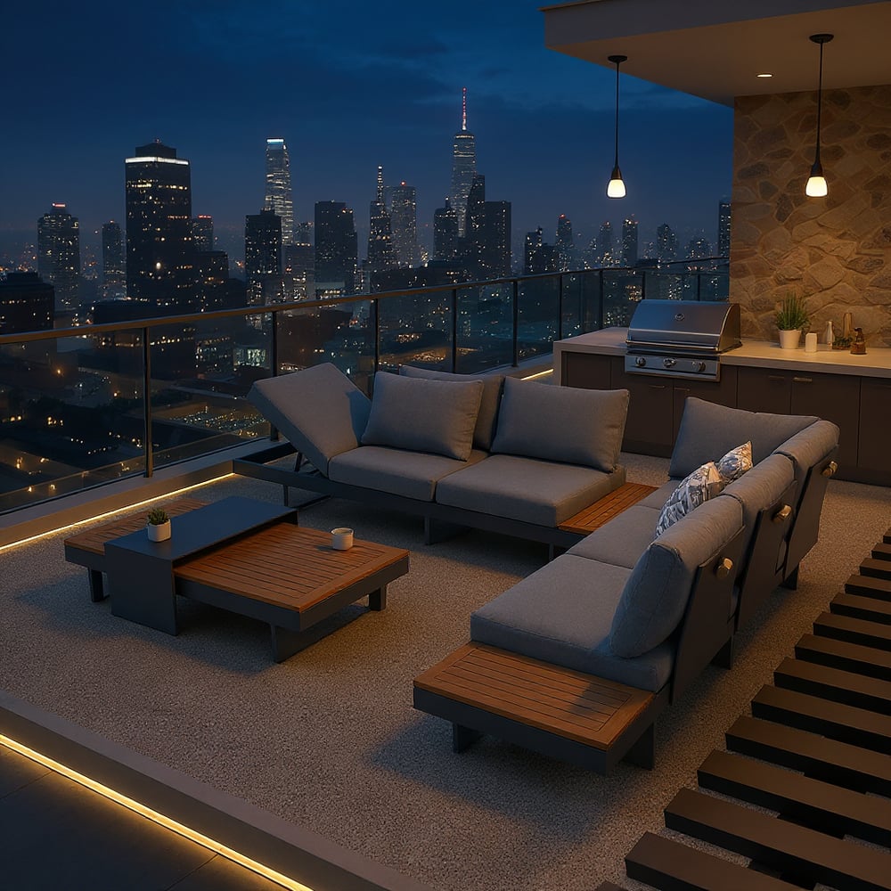 Questions and Answers for 4-Pieces Aluminum & Teak Outdoor Sectional Sofa Set