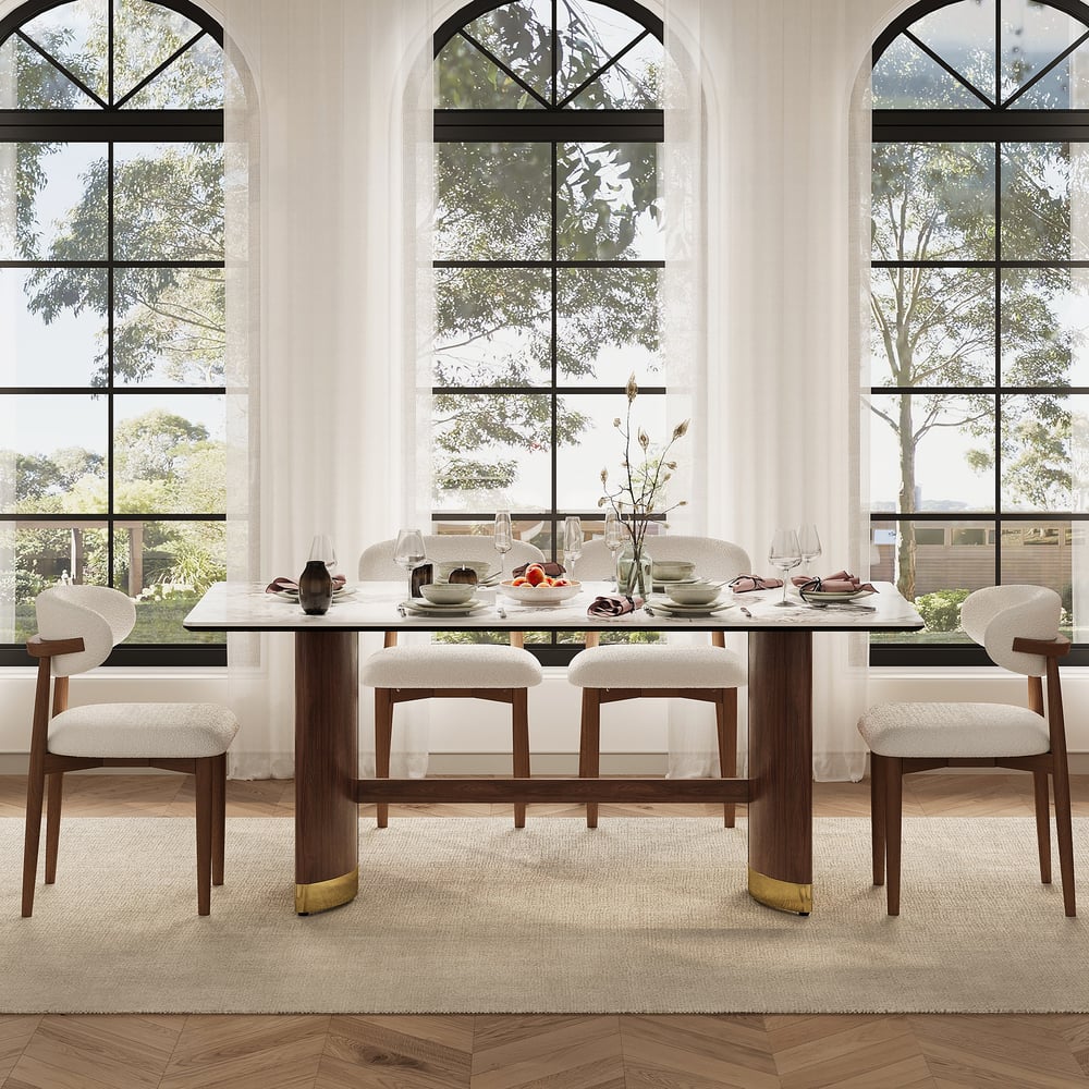 Questions and Answers for 1800mm Sintered Stone Rectangular Dining Table with Doubel Pedestal Seats 6-8 People