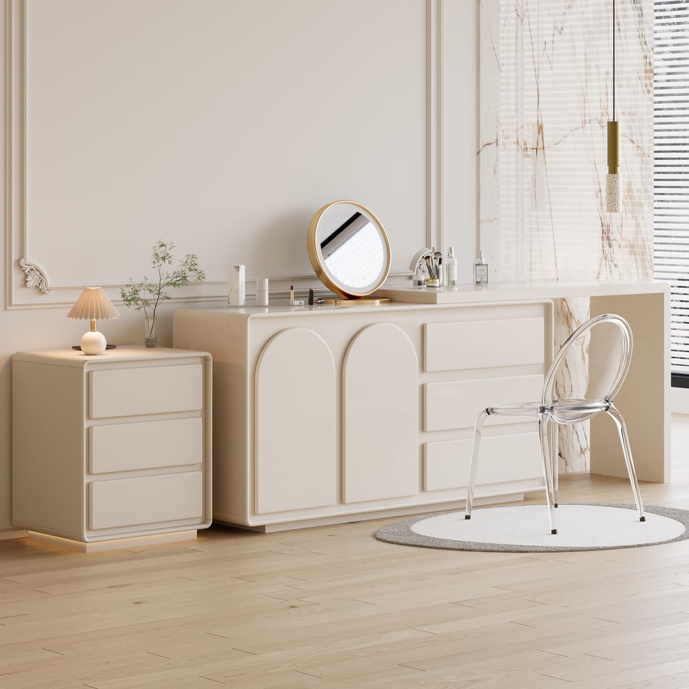 Perguntas e respostas para Mesa de cabeceira moderna de MDF esbranquiçado com 3 gavetas com USB e iluminação