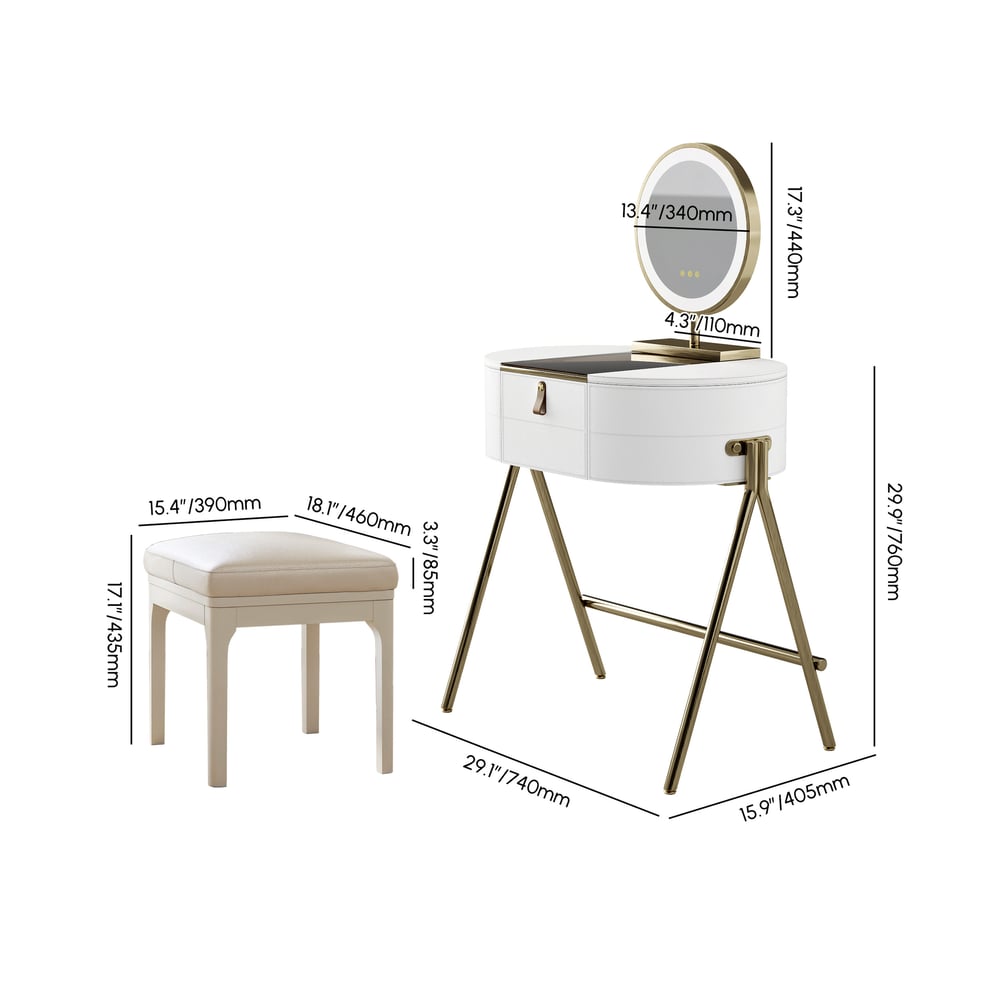 Mini Saddle leather dressing table set with glass top and jewelry organizer weights dimensions image