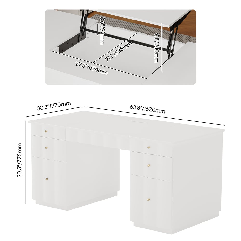 Adjustable Height Desk with 6 Drawers, Wireless Charging & Outlet for Home Office weights dimensions image