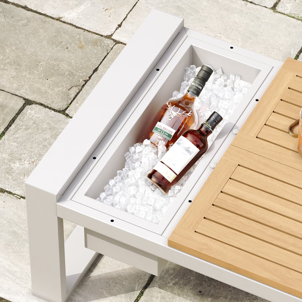 Questions and Answers for 4-Pieces Modular Outdoor Sofa Set Aluminum & Acacia for 4 Person in Light Grey