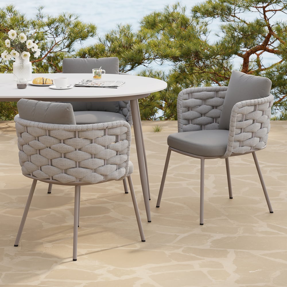 Avis Clients sur Fauteuil de salle à manger moderne en aluminium et cordes du milieu du siècle, 2 pièces, gris