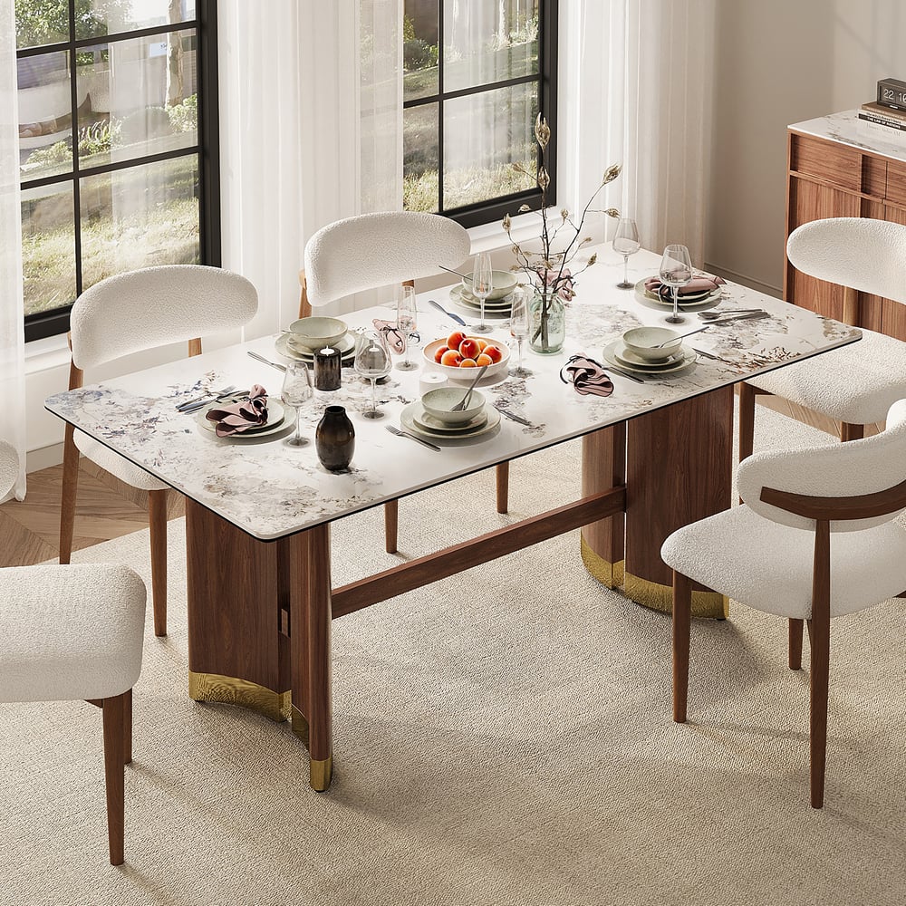 Questions and Answers for 1800mm Sintered Stone Rectangular Dining Table with Doubel Pedestal Seats 6-8 People