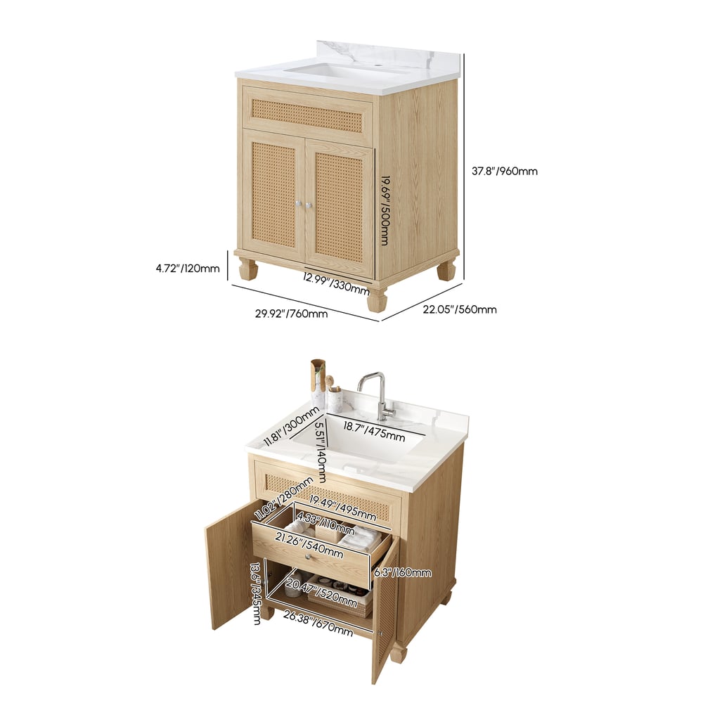 Bathroom Vanity Set 29.9" Modern Freestanding Sintered Stone Bathroom Vanity with Sink weights dimensions image