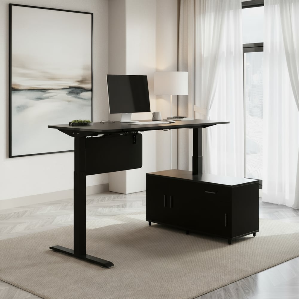 Questions and Answers for Modern Black L Shaped Adjustable Electric Standing Executive Desk Right Hand (63" )