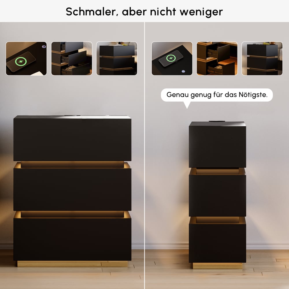 Avis Clients sur Table de chevet intelligente Lumio à 3 tiroirs à LED avec éclairage