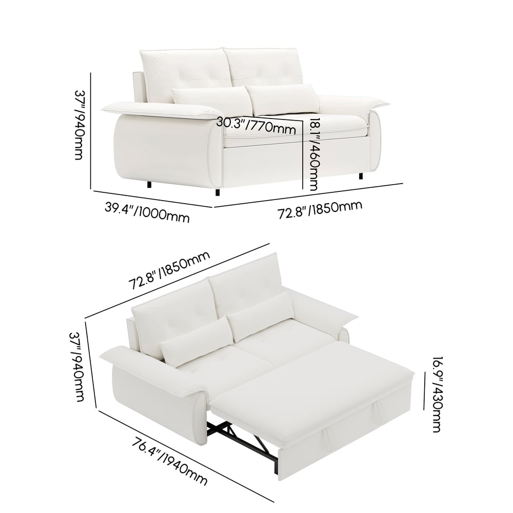 73" Performance Leather Sofa Bed weights dimensions image