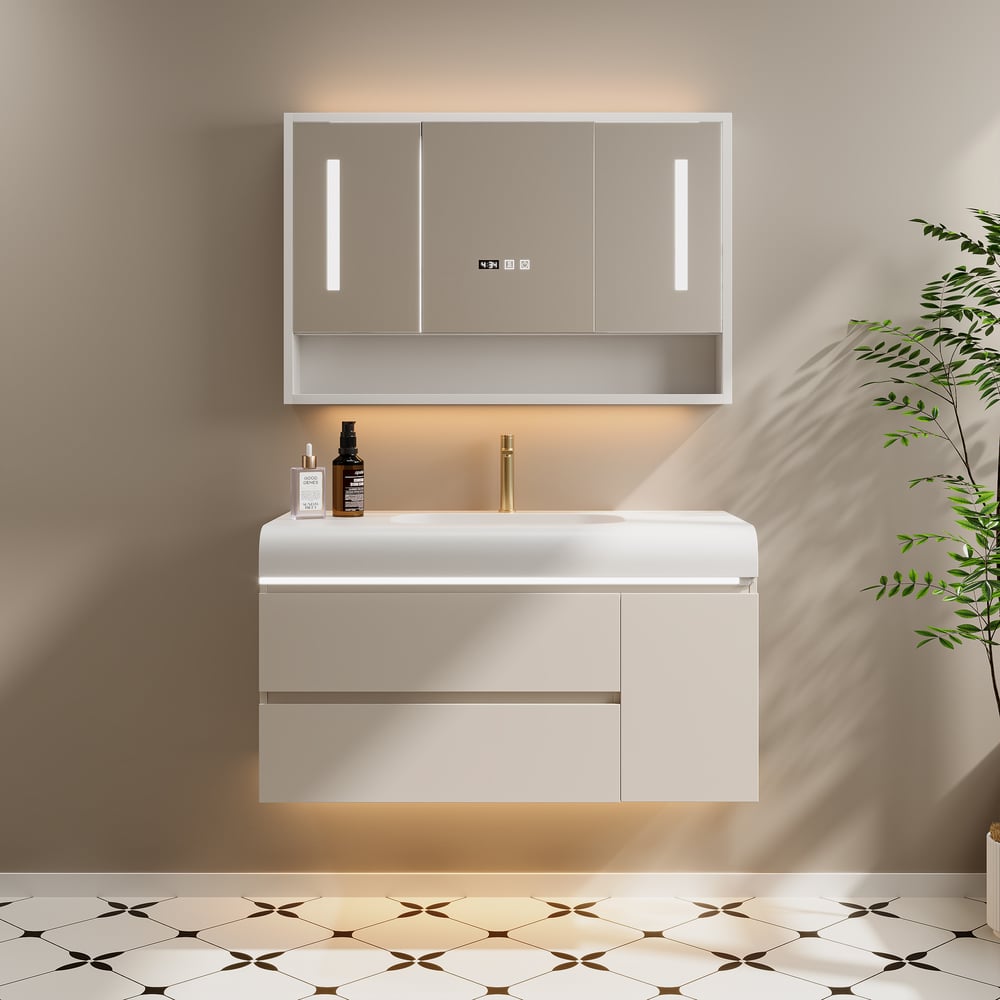 Recensioni dei clienti per Mobile da bagno sospeso da 39" bianco con ampi vani portaoggetti e luce regolabile