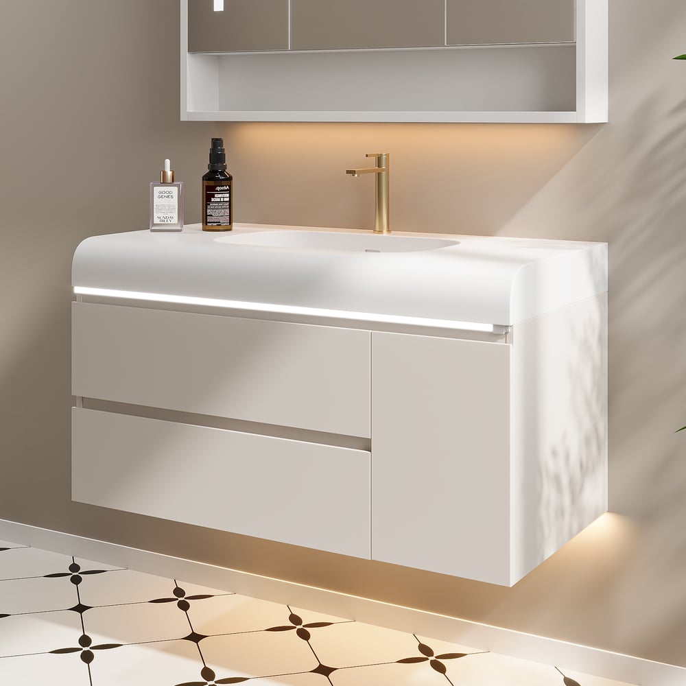 Recensioni dei clienti per Mobile da bagno sospeso da 39" bianco con ampi vani portaoggetti e luce regolabile