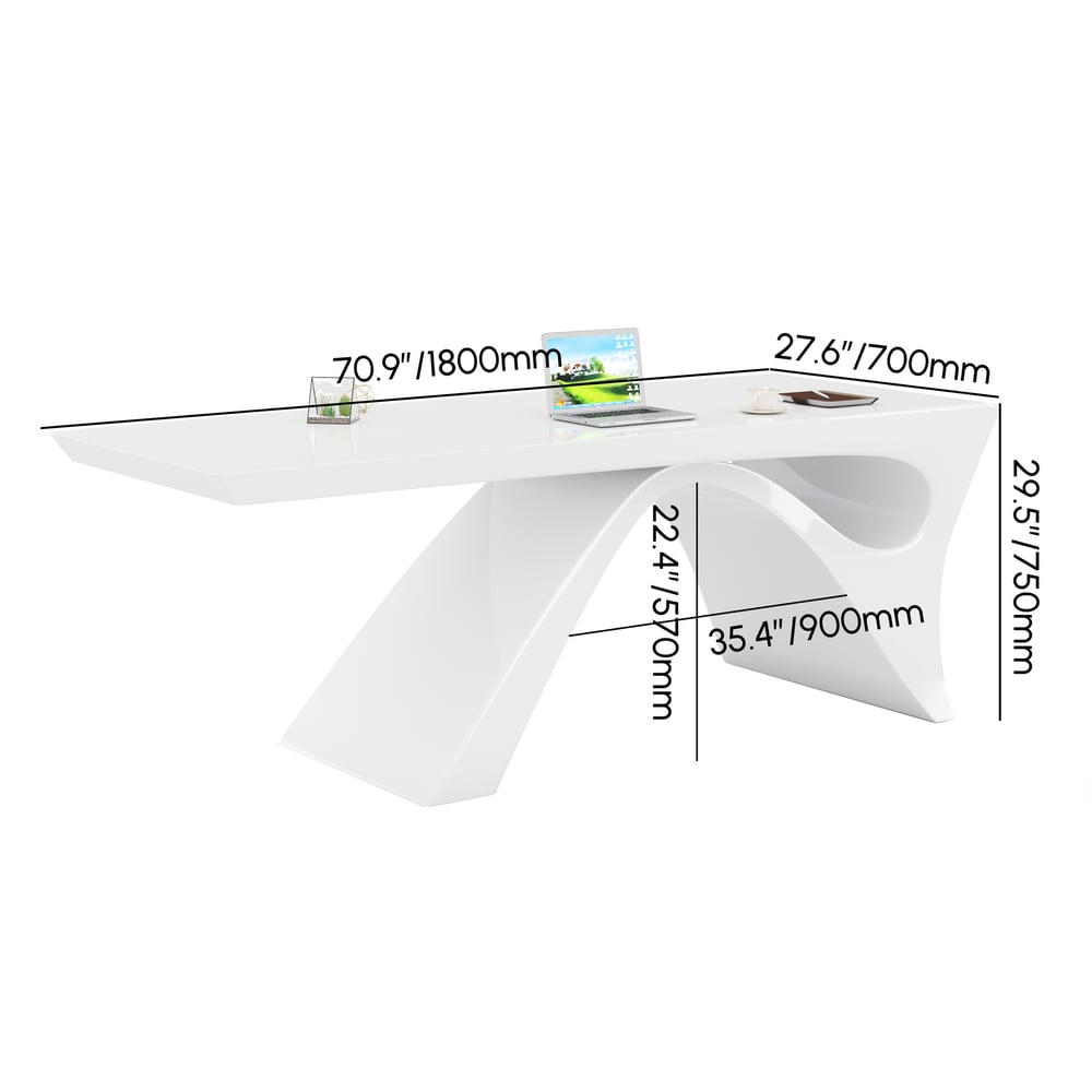 Modern White Computer Desk Rectangular Office Desk with Pedestal Base (71") weights dimensions image