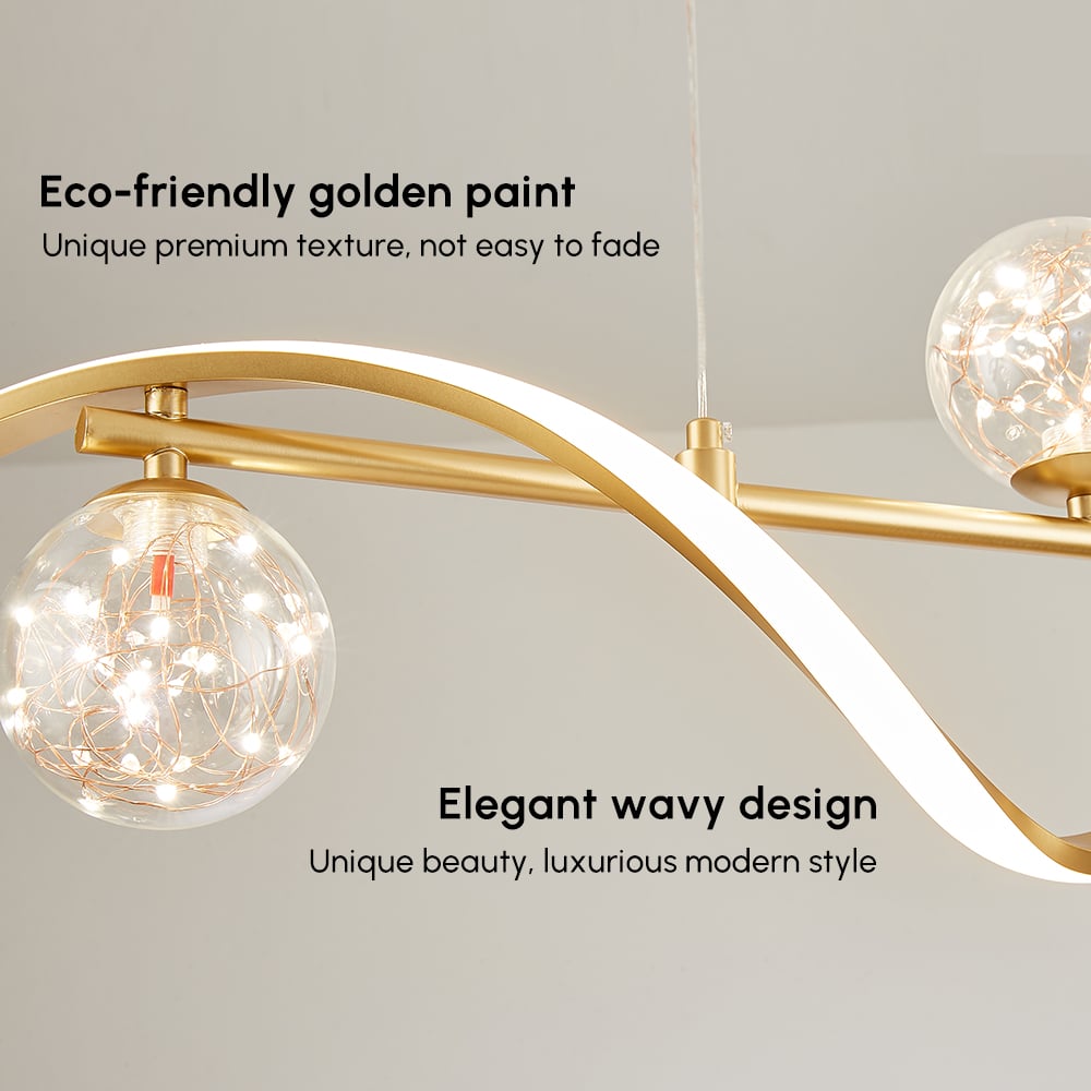 Klantrecensies voor Lineaire keukeneilandverlichting met 4 lampen in goud met glazen bolkap, dimbaar