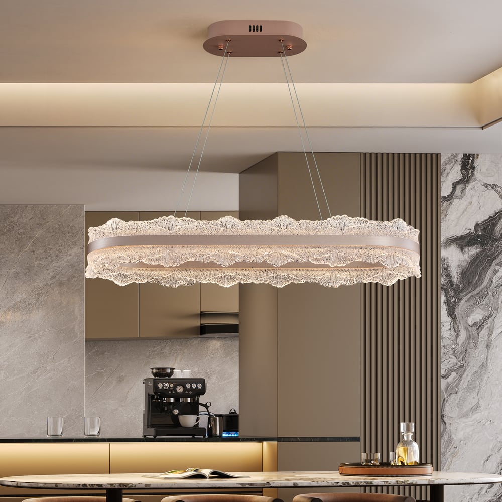 Questions et Réponses pour Lustre moderne en cristal acrylique avec 3 modes de couleur et hauteur réglable en or