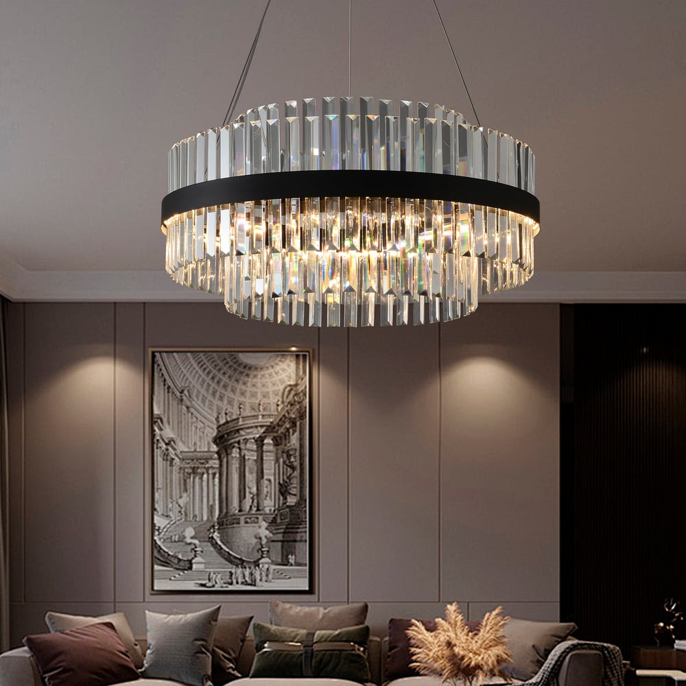 Avis Clients sur Lustre LED en cristal à plusieurs niveaux moderne Fixedo en lumière noire