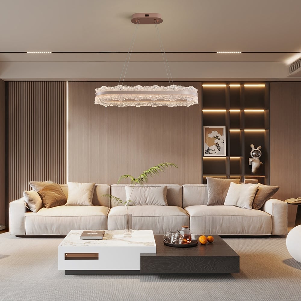 Questions et Réponses pour Lustre moderne en cristal acrylique avec 3 modes de couleur et hauteur réglable en or