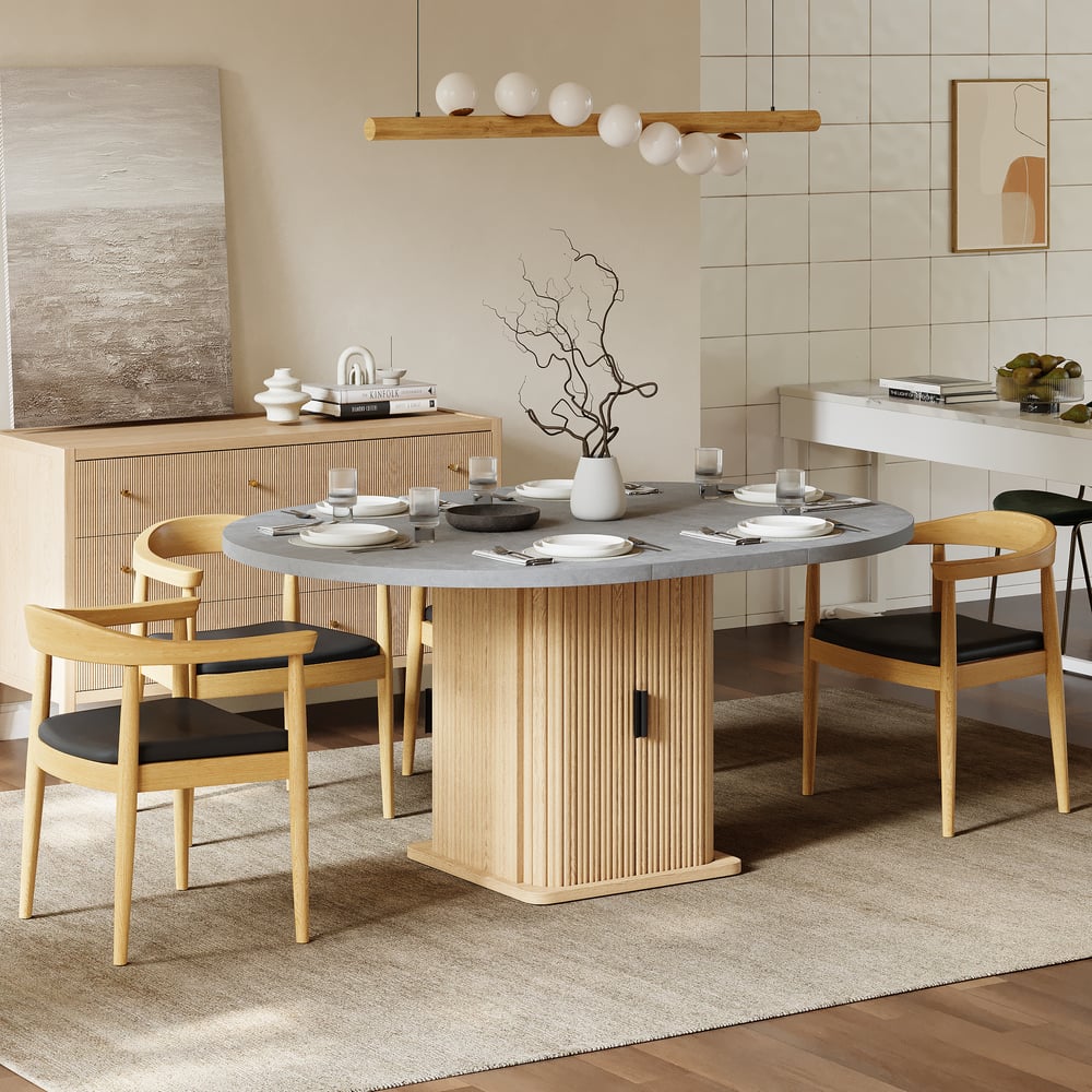 Otázky a odpovědi pro Moderní rozkládací jídelní stůl 47"-63" (119-160 cm) s úložným prostorem a rýhovanou základnou, pro 4-6 osob