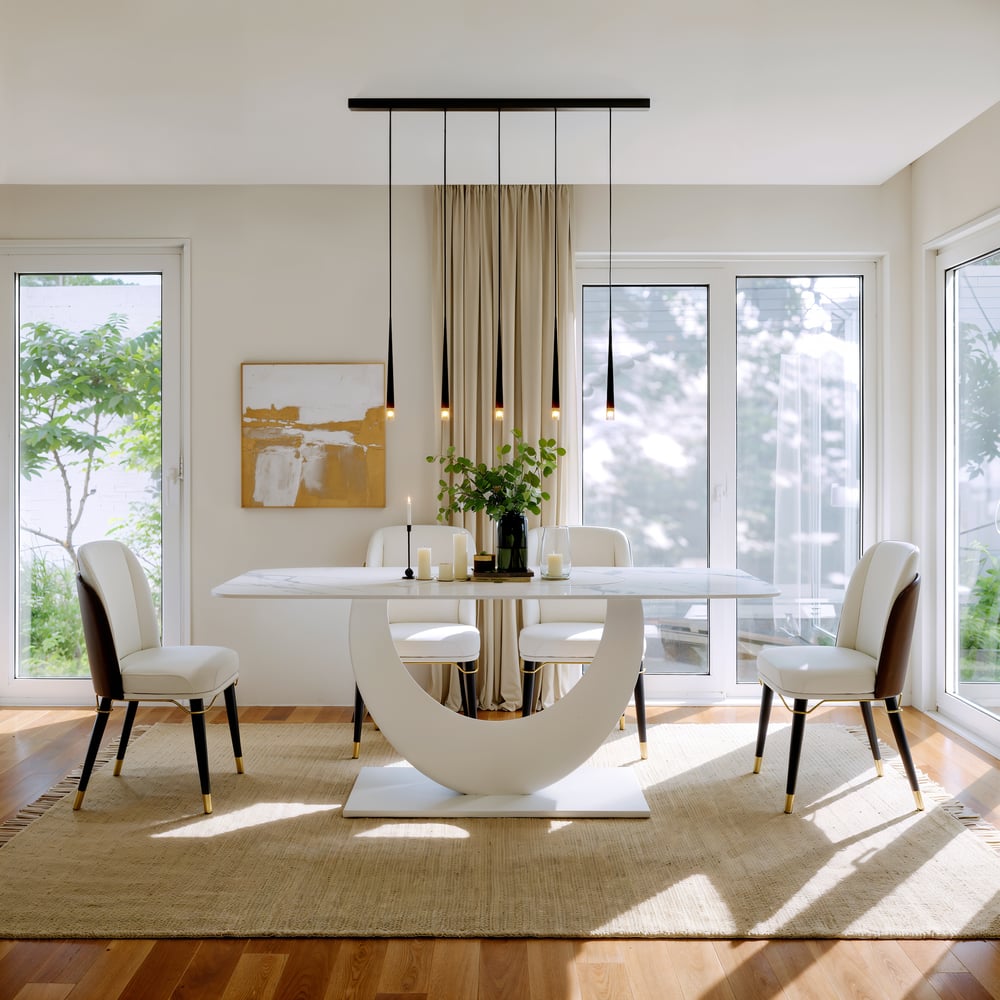 Avis Clients sur Table de Salle à Manger Moderne 8 Places 1800mm Base de Piédestal en Pierre Frittée Blanche