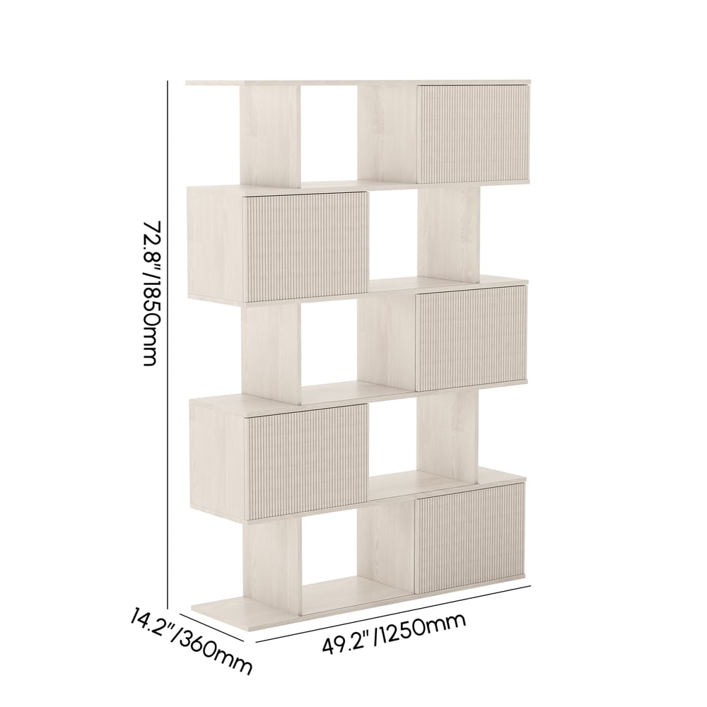 72.8" Wash White Sliding Door Etagere Bookshelf 5-Shelf Tall Book Shelf Rich Storage weights dimensions image