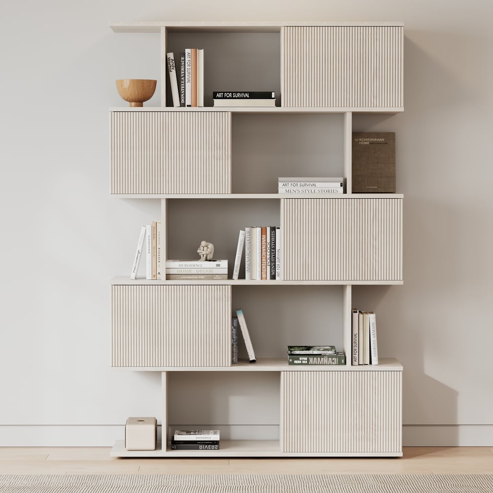 Questions et Réponses pour Étagère à portes coulissantes, 1850 mm, blanc lavé, étagère à 5 étagères, grande étagère de rangement