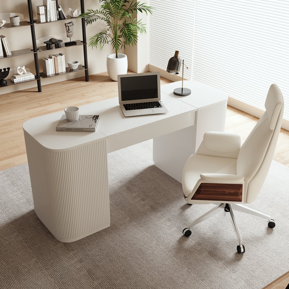 Questions and Answers for Modern white sitting desk with 2 drawers and storage computer desk 150 cm