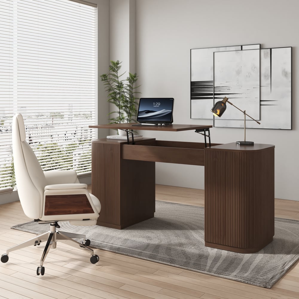 Customer Reviews for Modern 152 cm Walnut Standing Computer Desk with 2-Door Storage Cabinet