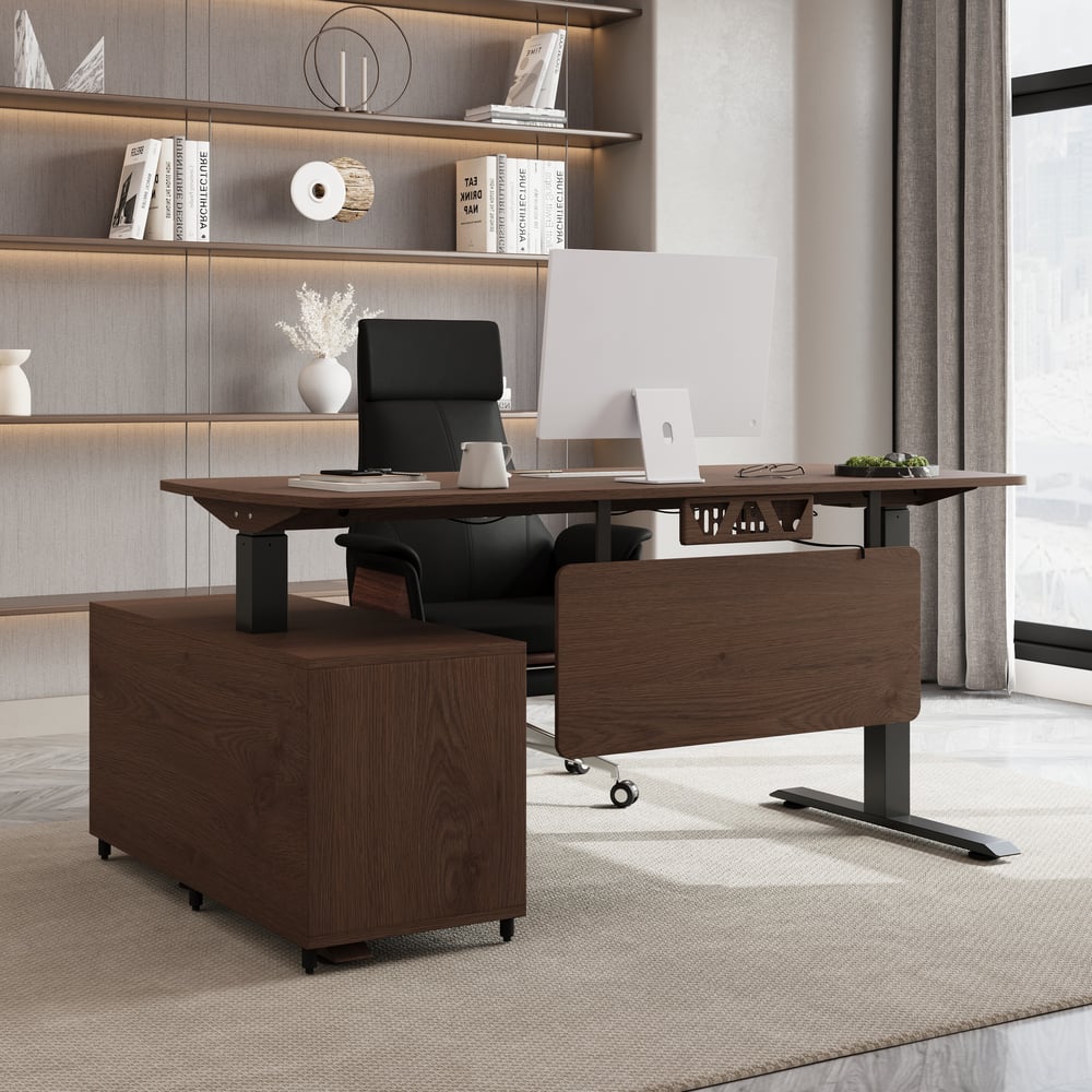 Questions et Réponses pour Bureau exécutif électrique réglable en forme de L en noyer moderne pour main droite (1600 mm)