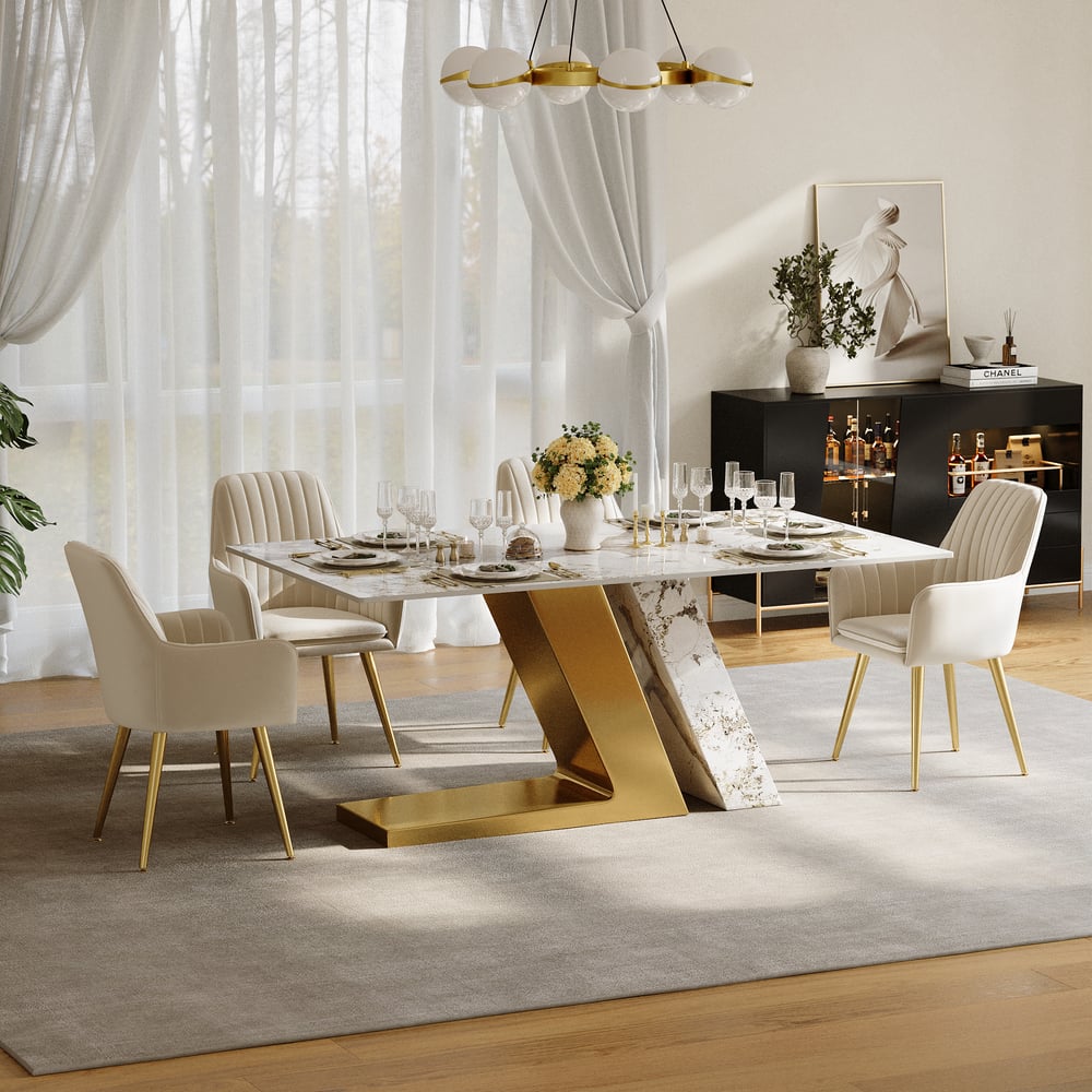 Questions and Answers for Modern 71" Rectangular Glossy Sintered Stone Dining Table, Seats 6