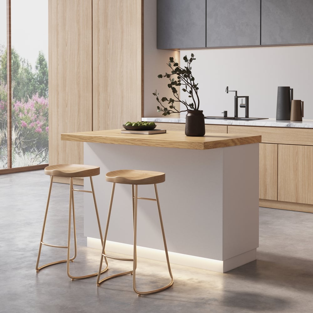 Otázky a odpovědi pro 1270mm Japandi Kitchen lsland Přírodní a bílá dřevěná úložná kuchyňská skříňka se světlem