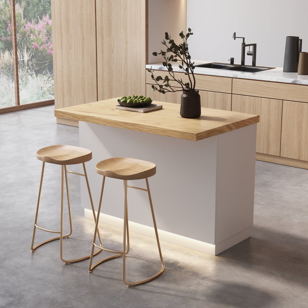 Otázky a odpovědi pro 1270mm Japandi Kitchen lsland Přírodní a bílá dřevěná úložná kuchyňská skříňka se světlem