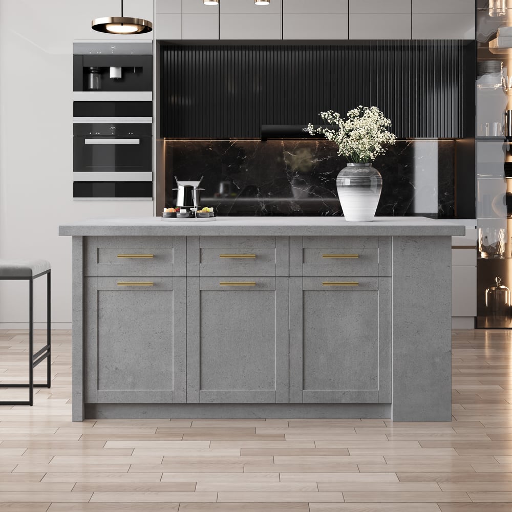 Avis Clients sur Grand îlot de cuisine gris de 1830 mm avec armoire de cuisine moderne de rangement